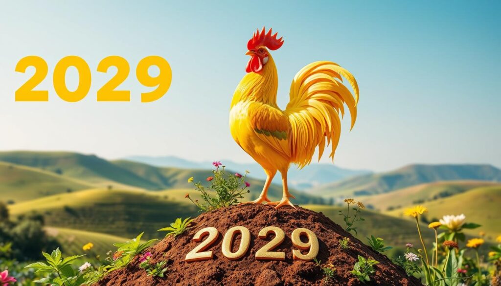 Жовтий Земляний Півень символ 2029 року Жовтий Земляний Півень символ 2029 року